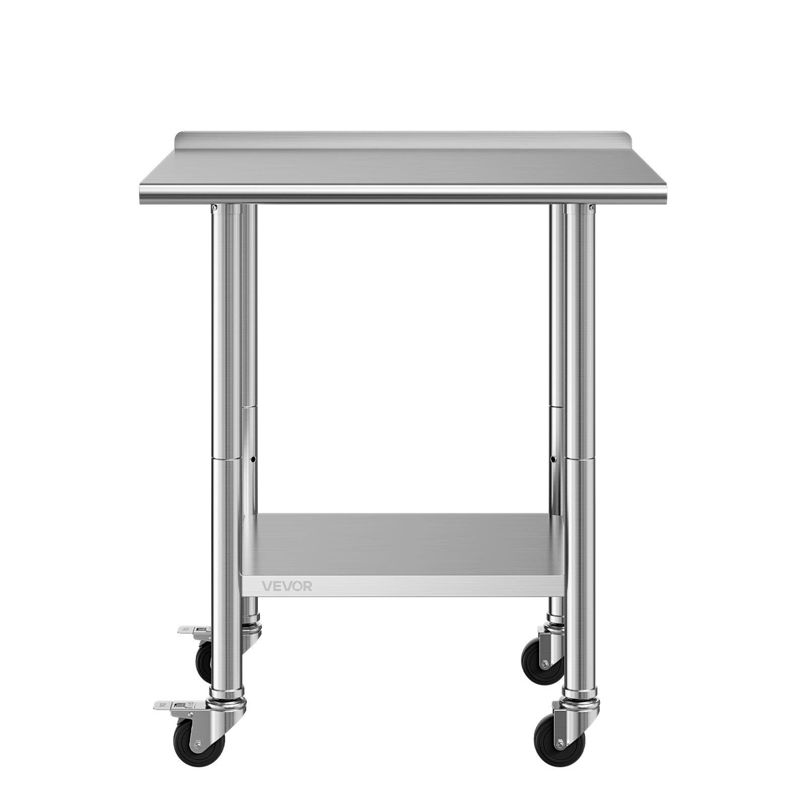 Alt View 5. VEVOR - Stainless Steel Work Table, 24x30 inch Food Prep Table with Wheels and Backsplash, Commercial Kitchen Workstation - Silver.