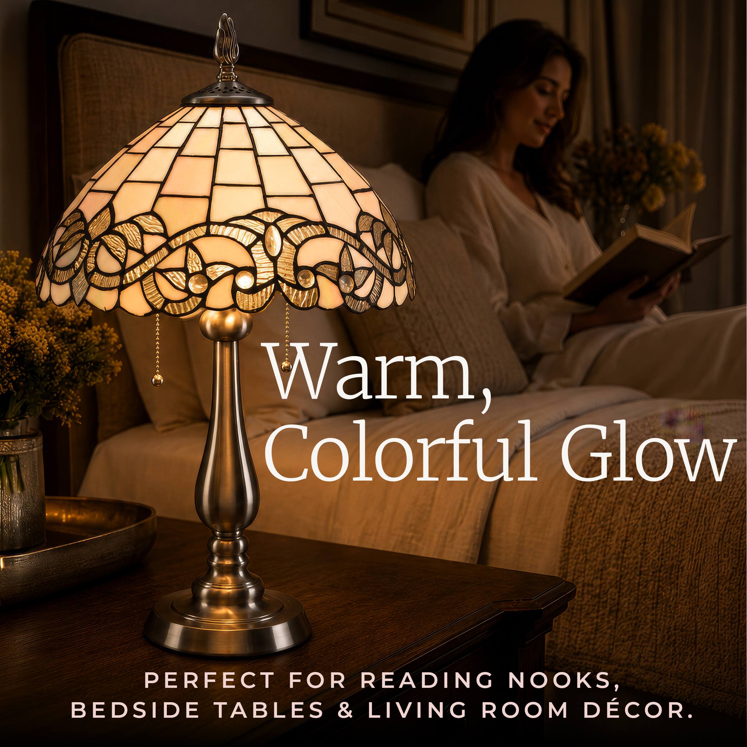 Warm, Colorful Glow  
PERFECT FOR READING NOOKS, BEDSIDE TABLES & LIVING ROOM DECOR.