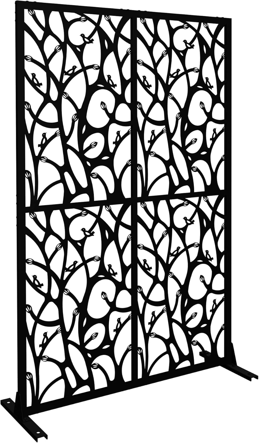 Alt View 4. MOOSOO - Metal Privacy Fence Screen 72x45.3"– Freestanding Decorative Outdoor & Indoor Room Divider Screen with Bird Pattern - Black.