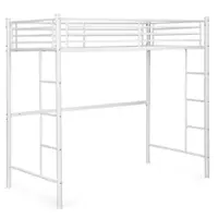 Costway Twin Size Loft Bed Heavy Duty Metal Loft Bed Frame with Safety Guardrail - White - Front_Zoom
