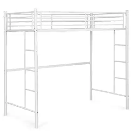 Front. Costway - Twin Size Loft Bed Heavy Duty Metal Loft Bed Frame with Safety Guardrail - White.
