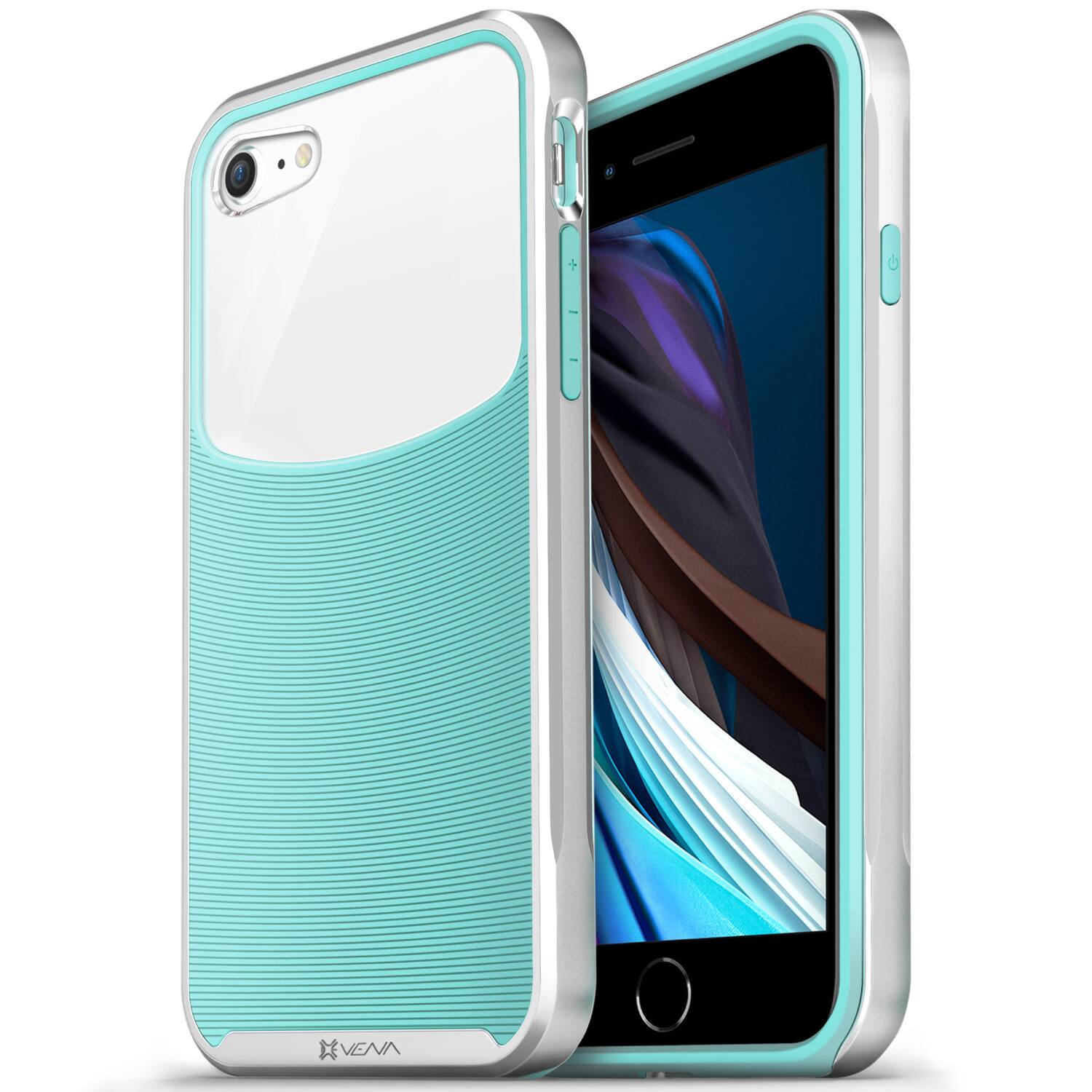 Front. Vena - Harmony PC + TPU Design Case for Apple iPhone 7 (4.7")/ Apple iPhone 8 (4.7'') / Apple iPhone SE (2020) - Silver/ eal - Multicolored.