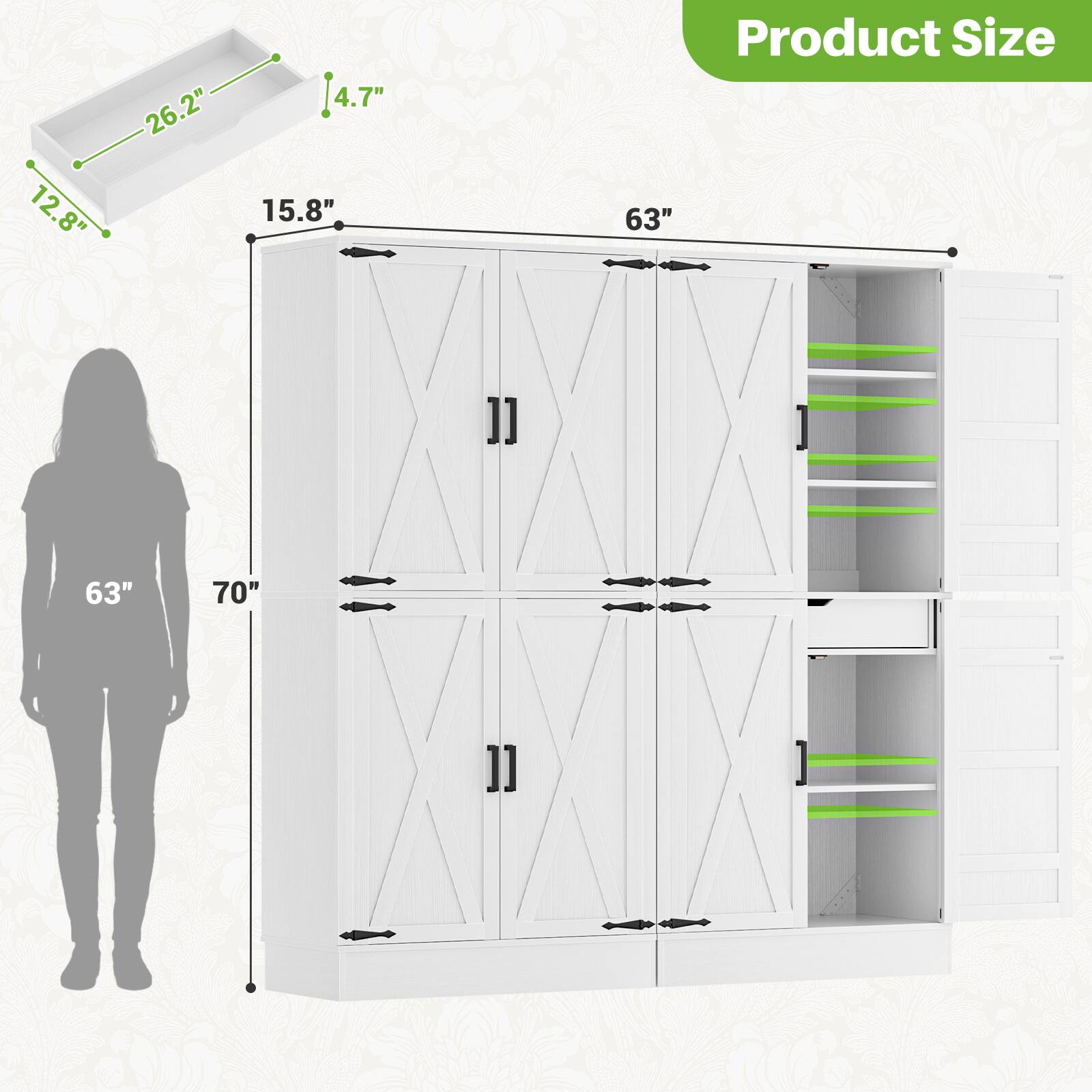12.8" 26.2" 4.7" 15.8" Product Size 63" 63" 70"