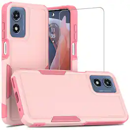 Equipd - Case for Moto G Play 4G 2024 (6.5"), Heavy Duty Rugged Shockproof Protection Cover with Tempered Glass Screen Prote - Pink