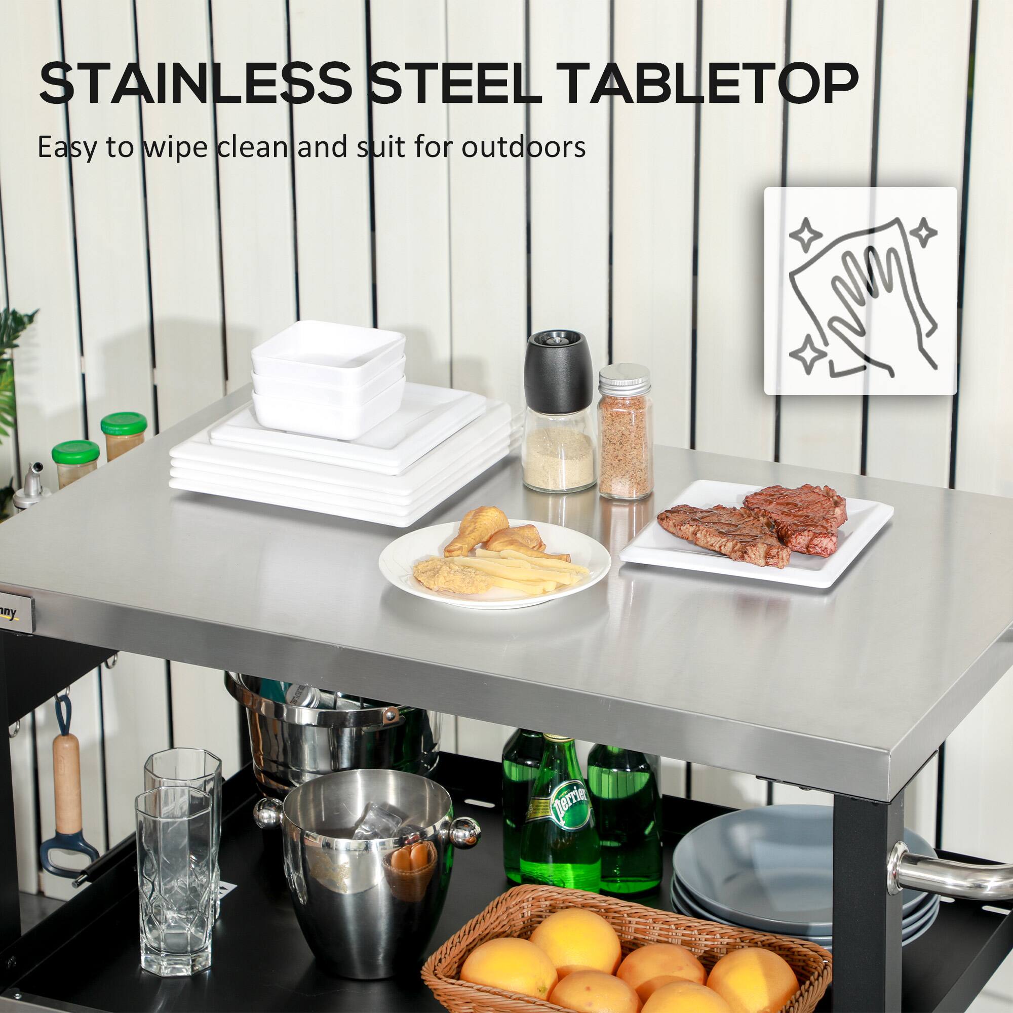 STAINLESS STEEL TABLETOP
Easy to wipe clean and suit for outdoors