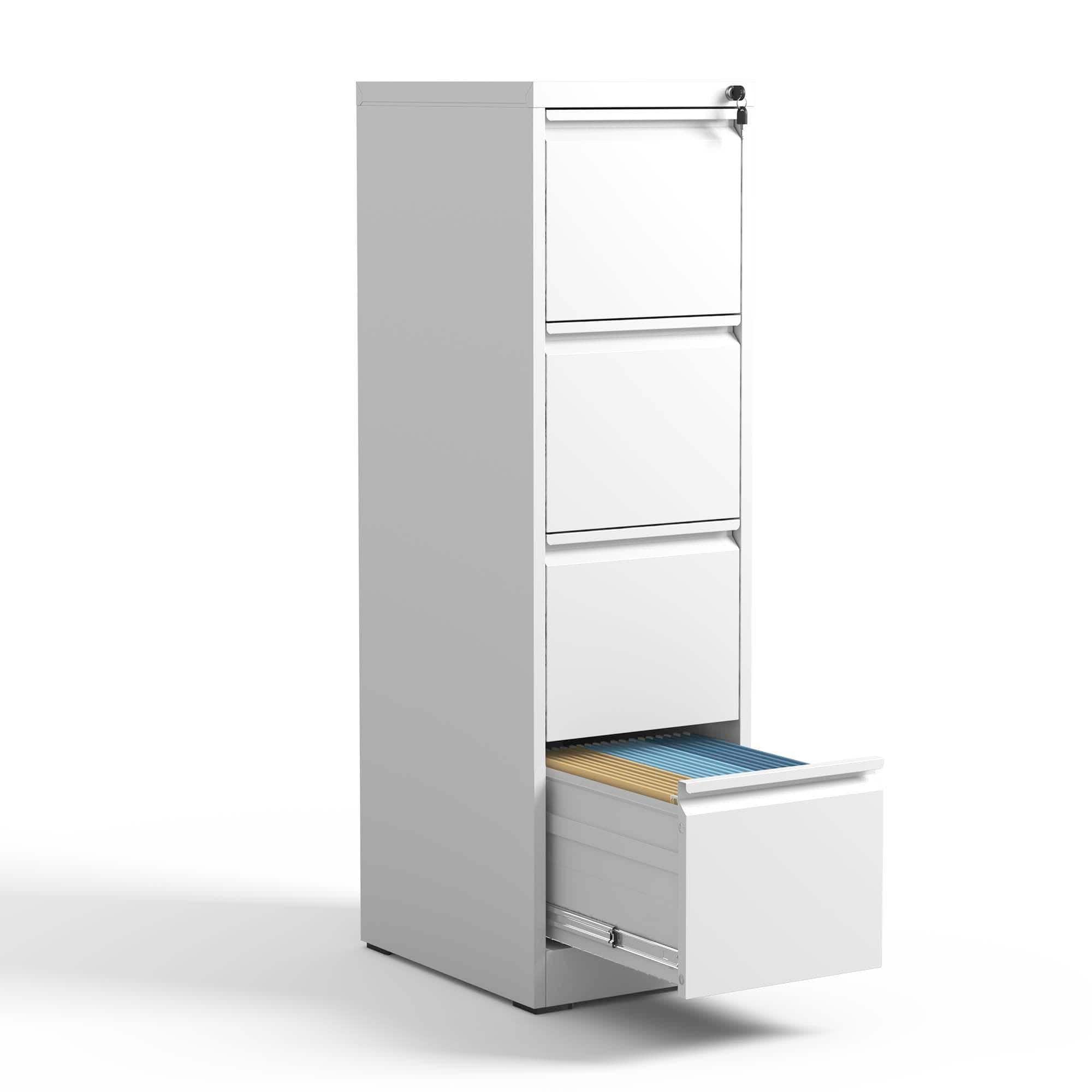 Mirfee - 4-Drawer Vertical File Cabinet with Lock, for A4/Legal/Letter Files - White