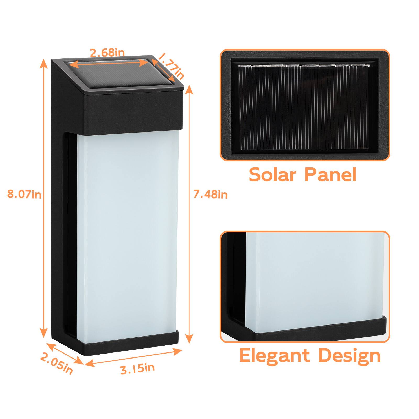 2.68in  
1.77in  
8.07in  
7.48in  
2.05in  
3.15in  

Solar Panel  
Elegant Design