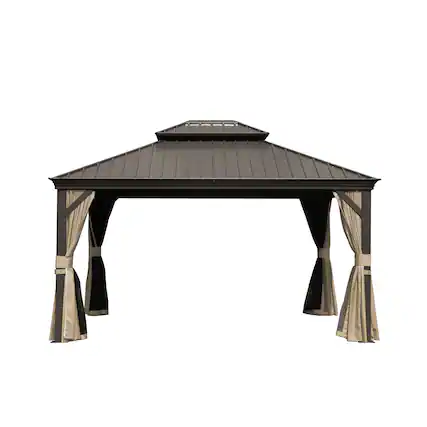 Front. Mondawe - Hardtop Grill Gazebo with Aluminum Frame - Brown.