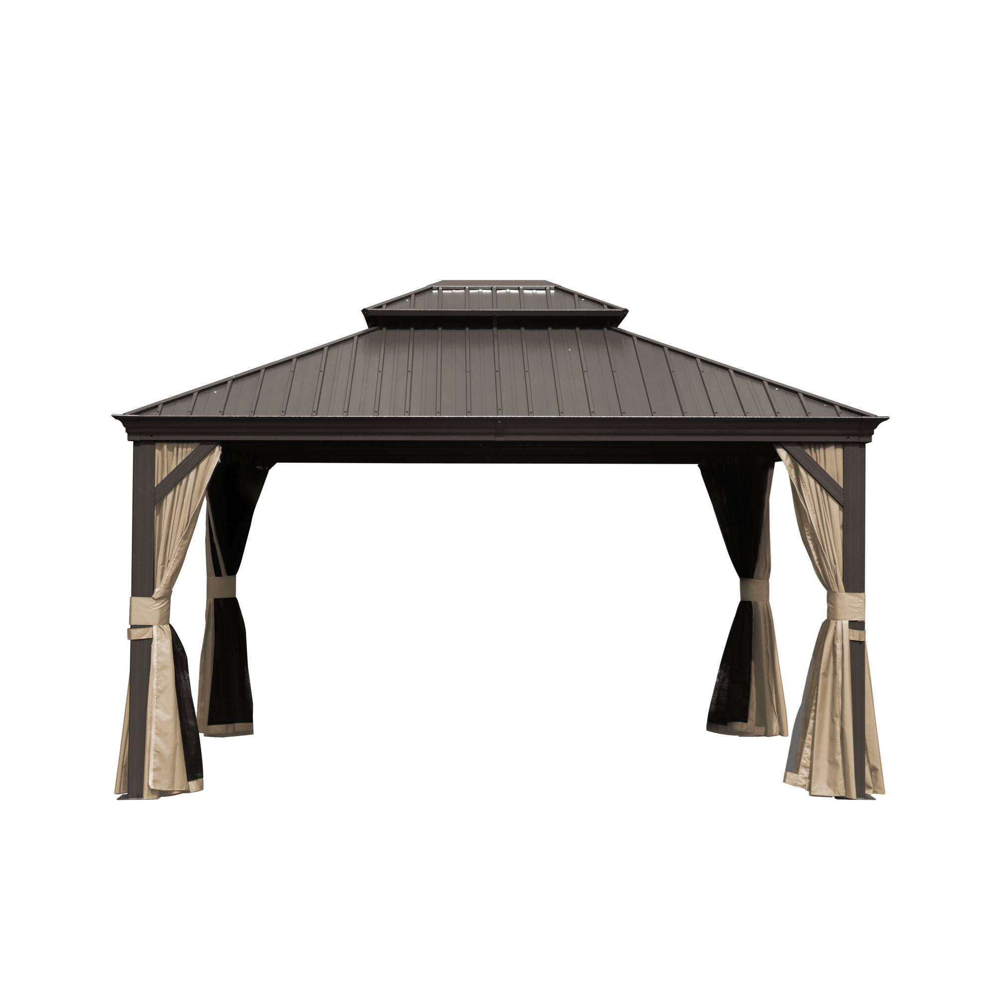 Front. Mondawe - Hardtop Grill Gazebo with Aluminum Frame - Brown.