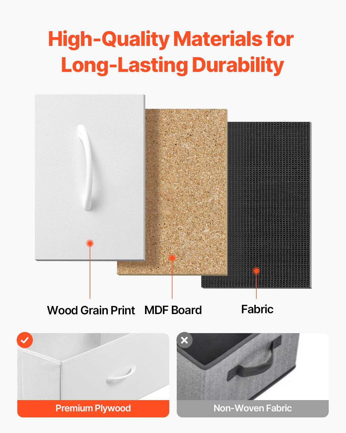 High-Quality Materials for Long-Lasting Durability

- Wood Grain Print
- MDF Board
- Fabric

Premium Plywood

Non-Woven Fabric