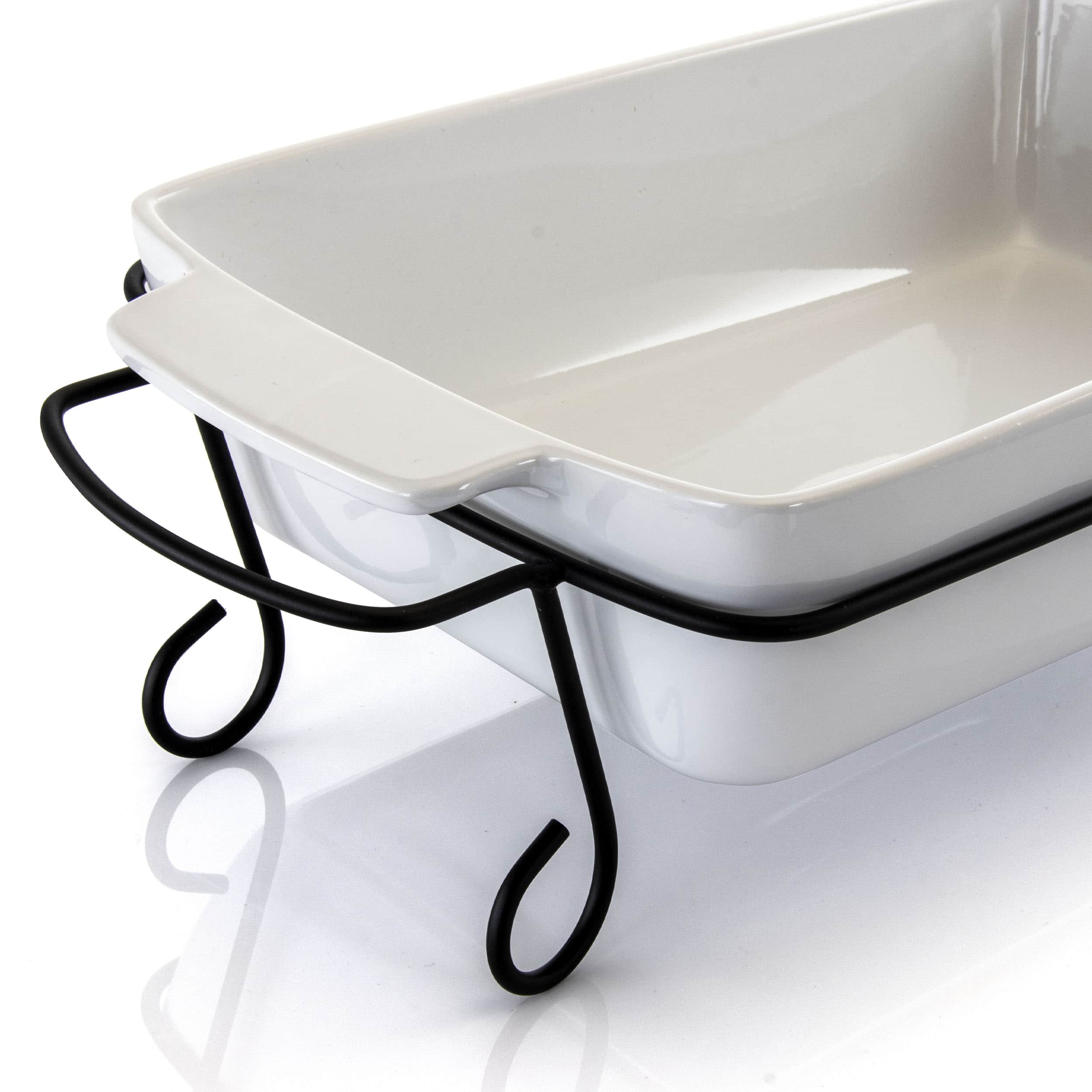 Alt View 3. Gibson - Gibson Elite 2 Piece Rectangle 15.5 Inch Stoneware Bakeware with Metal Rack - White.