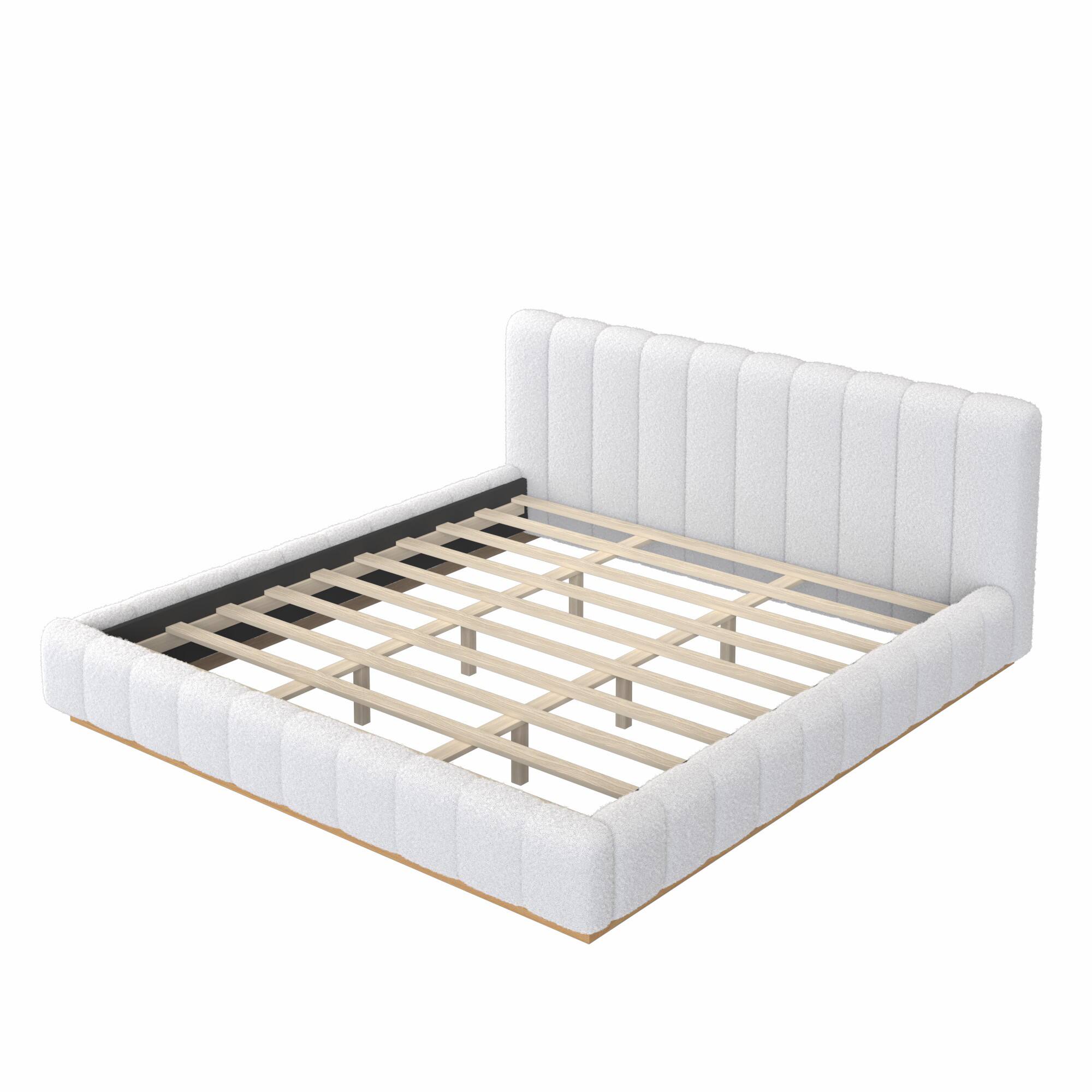 Left. Whisen - Upholstered Platform Bed Frame, Low Profile Wood Base, No Box Spring Needed - White.