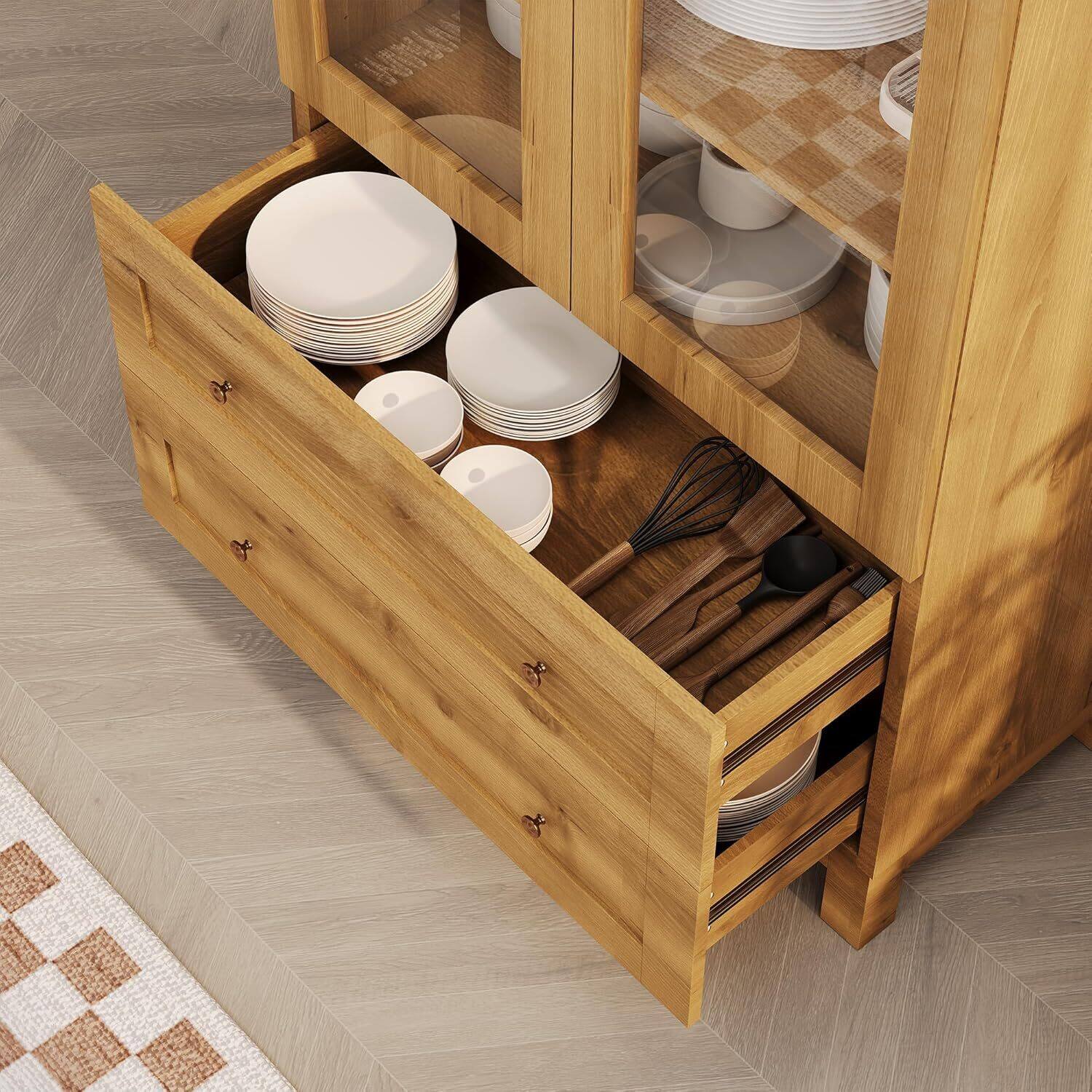 Alt View 5. Babevy - 71" Tall Arched Kitchen Pantry Cabinet - Natural.