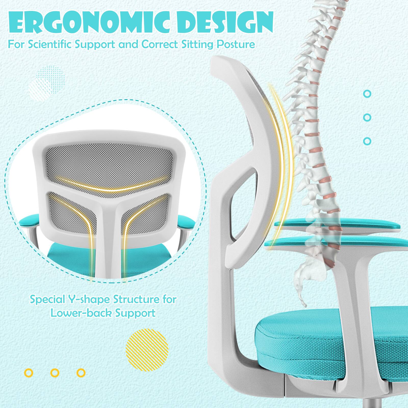 ERGONOMIC DESIGN
For Scientific Support and Correct Sitting Posture
Special Y-shape Structure for Lower-back Support