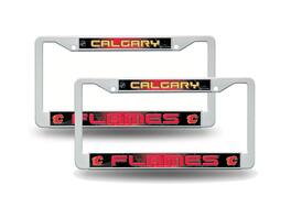 Rico Industries - Calgary Flames Hockey White Plastic License Plate Frame - Set of 2 Frames - Multi