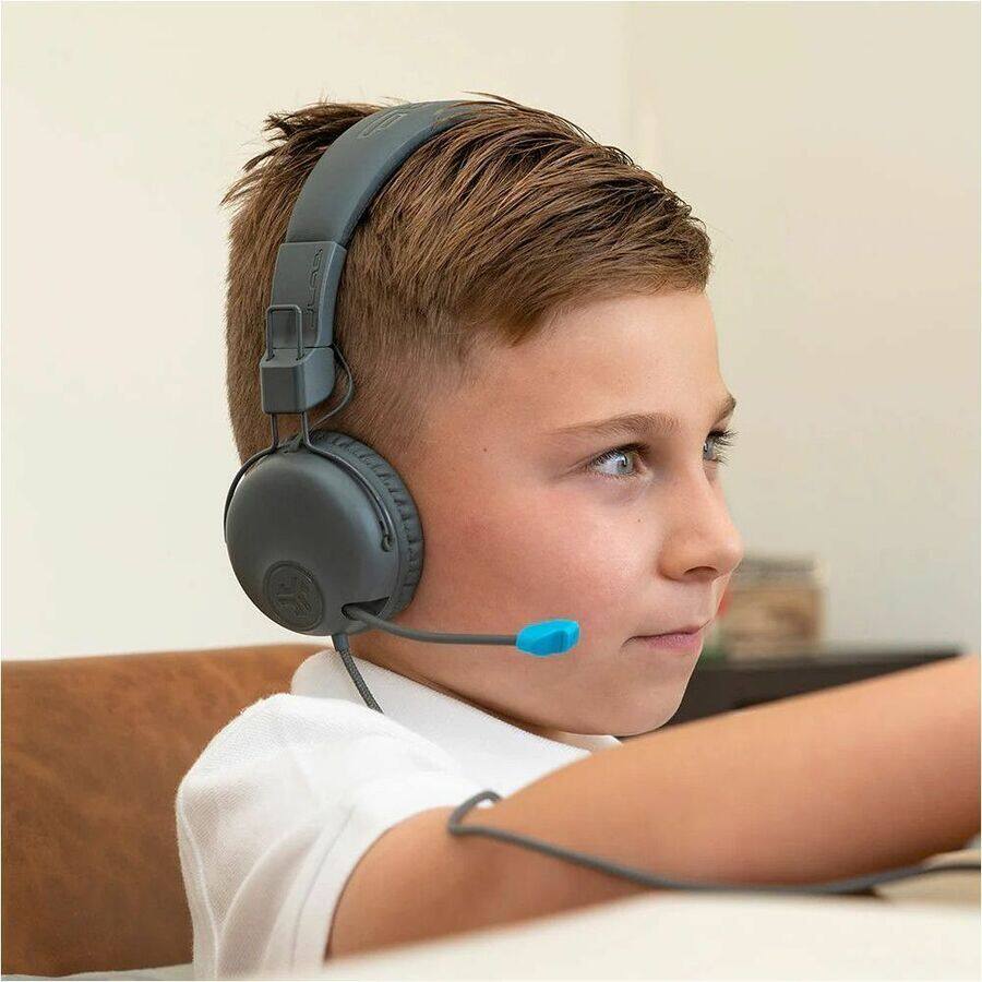 Alt View 1. JLab - Jbuddies Learn HJLEARNRGRYBLU4 On-ear Volume-safe Kids Headphones -  Gray / Blue - Retractable Mic - Gray / Blue.