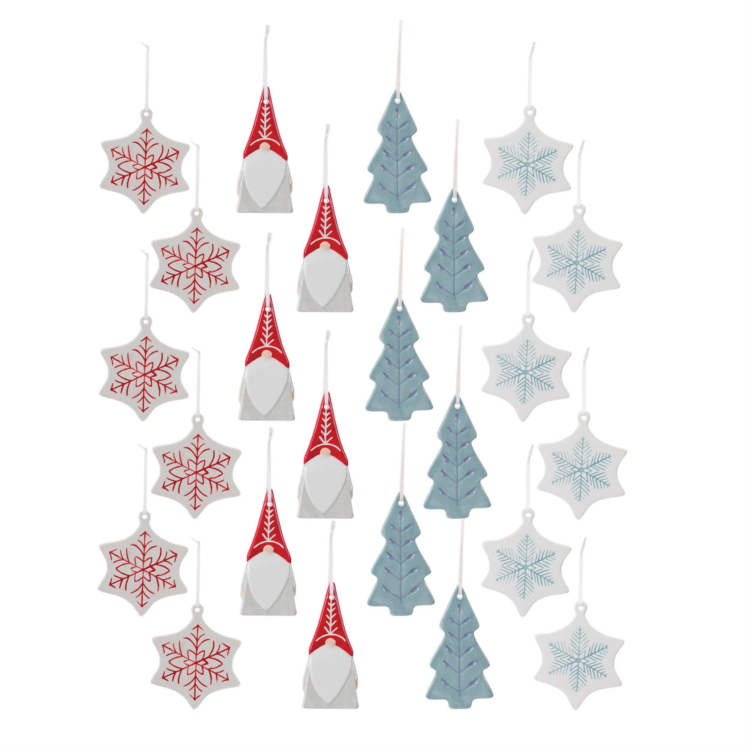 Alt View 3. BreeBe - Etched Ceramic Tree Ornament (Set of 24) - Red, Blue, White.