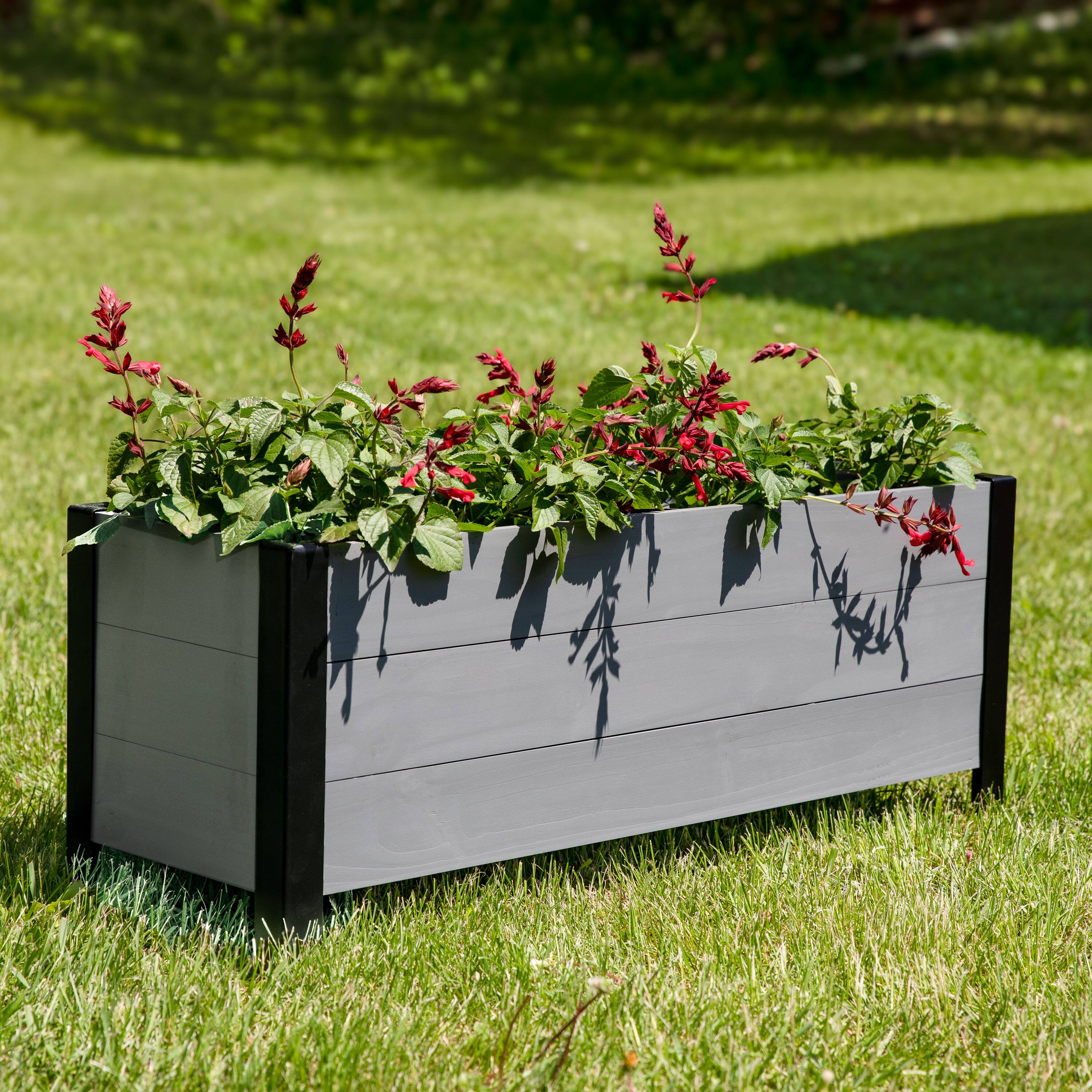 Alt View 1. Sunnydaze - Acacia Wood Raised Garden Bed with Planter Bag - 14.75" H - Gray.