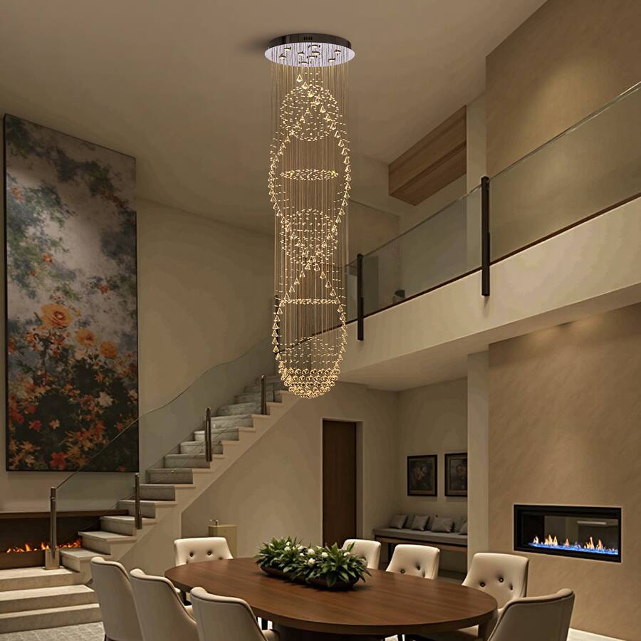 Siljoy 98.4" Modern Spiral Gold K9 Crystal Chandelier, Luxury Pendant ...