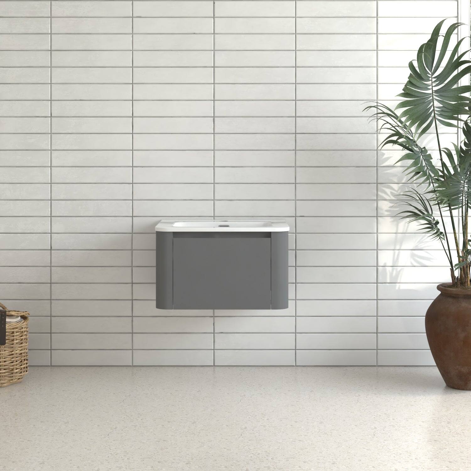 Alt View 9. Boyel Living - 24 in Grey Wall-Mounted Bathroom Vanity with Soft-Close Drawer Ceramic Integrated Basin PET Waterproof Finish - Gray.