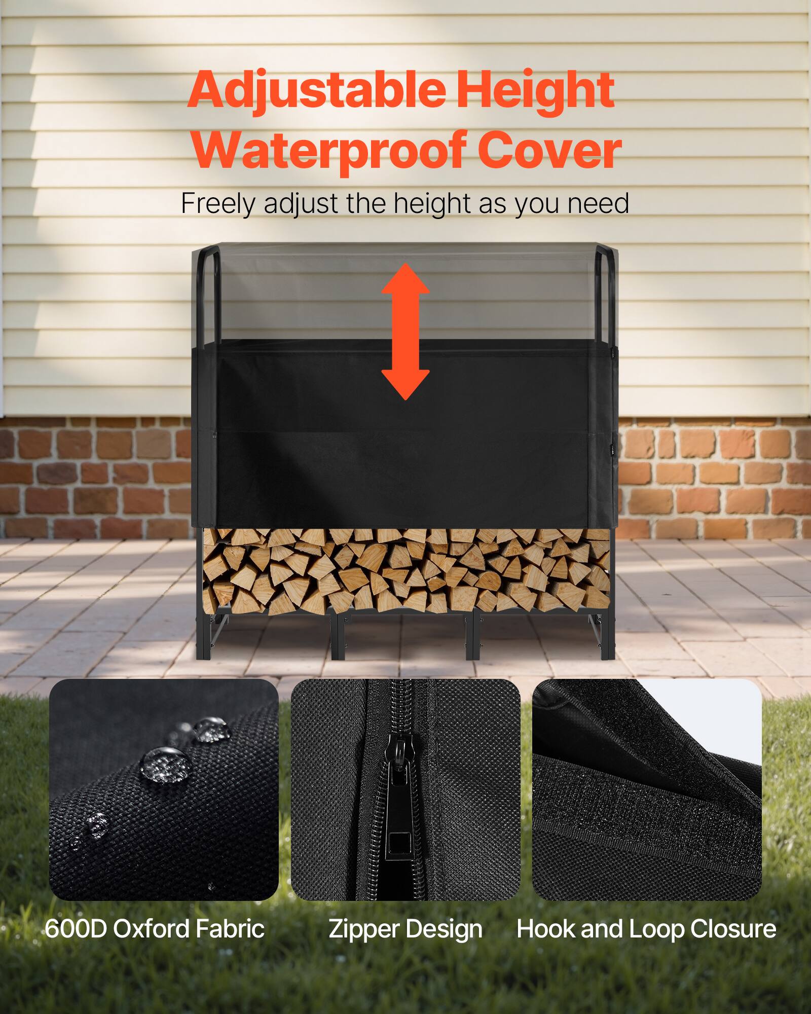 Adjustable Height Waterproof Cover  
Freely adjust the height as you need  

600D Oxford Fabric  
Zipper Design  
Hook and Loop Closure
