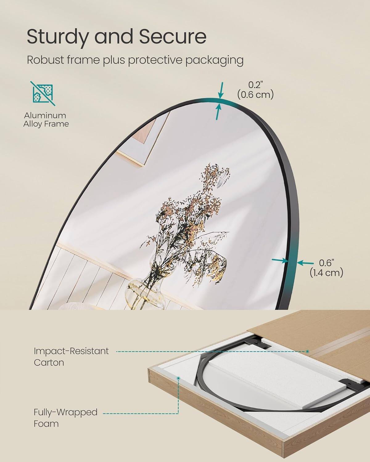 Sturdy and Secure
Robust frame plus protective packaging
0.2" (0.6 cm) Aluminum Alloy Frame
0.6" (1.4cm) Impact-Resistant Carton
Fully-Wrapped Foam