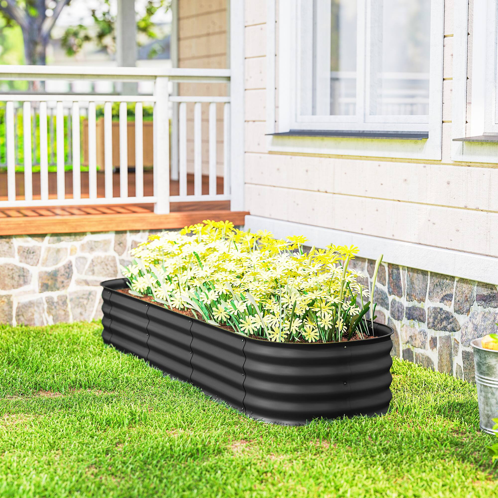 Alt View 8. Outsunny - x 2' x 1' Galvanized Raised Garden Bed Kit, Metal Planter Box with Safety Edging - Dark Gray.