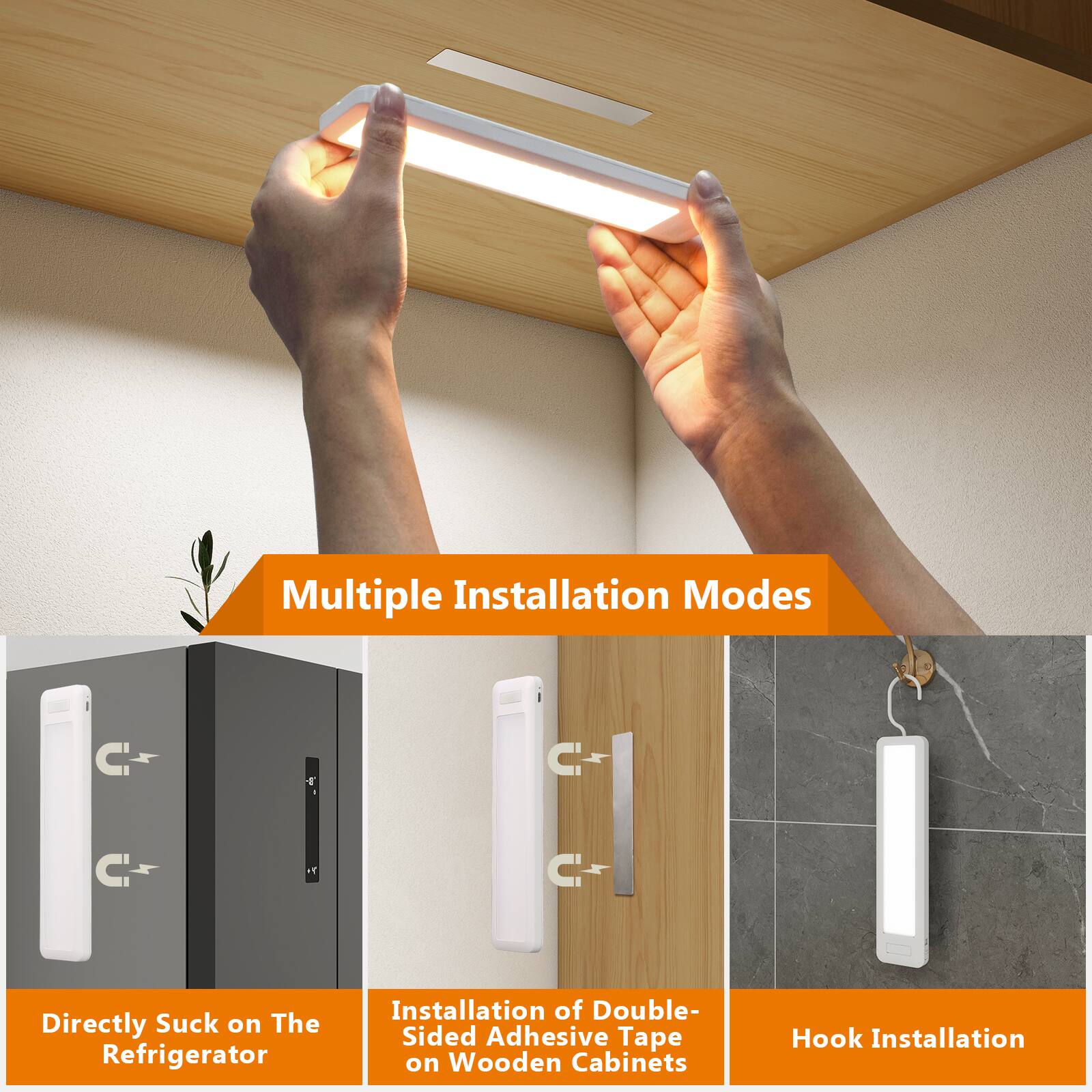 Multiple Installation Modes

- Directly Suck on The Refrigerator
- Installation of Double-Sided Adhesive Tape on Wooden Cabinets
- Hook Installation