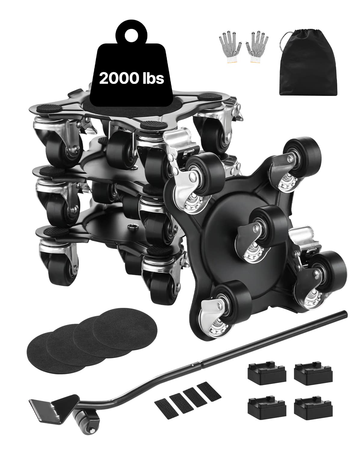 VEVOR - Furniture Dolly, Maximum Load 1200 lbs, Heavy Duty Furniture Movers with 5 360° Rotation Wheels, Carbon Steel Panel - Black