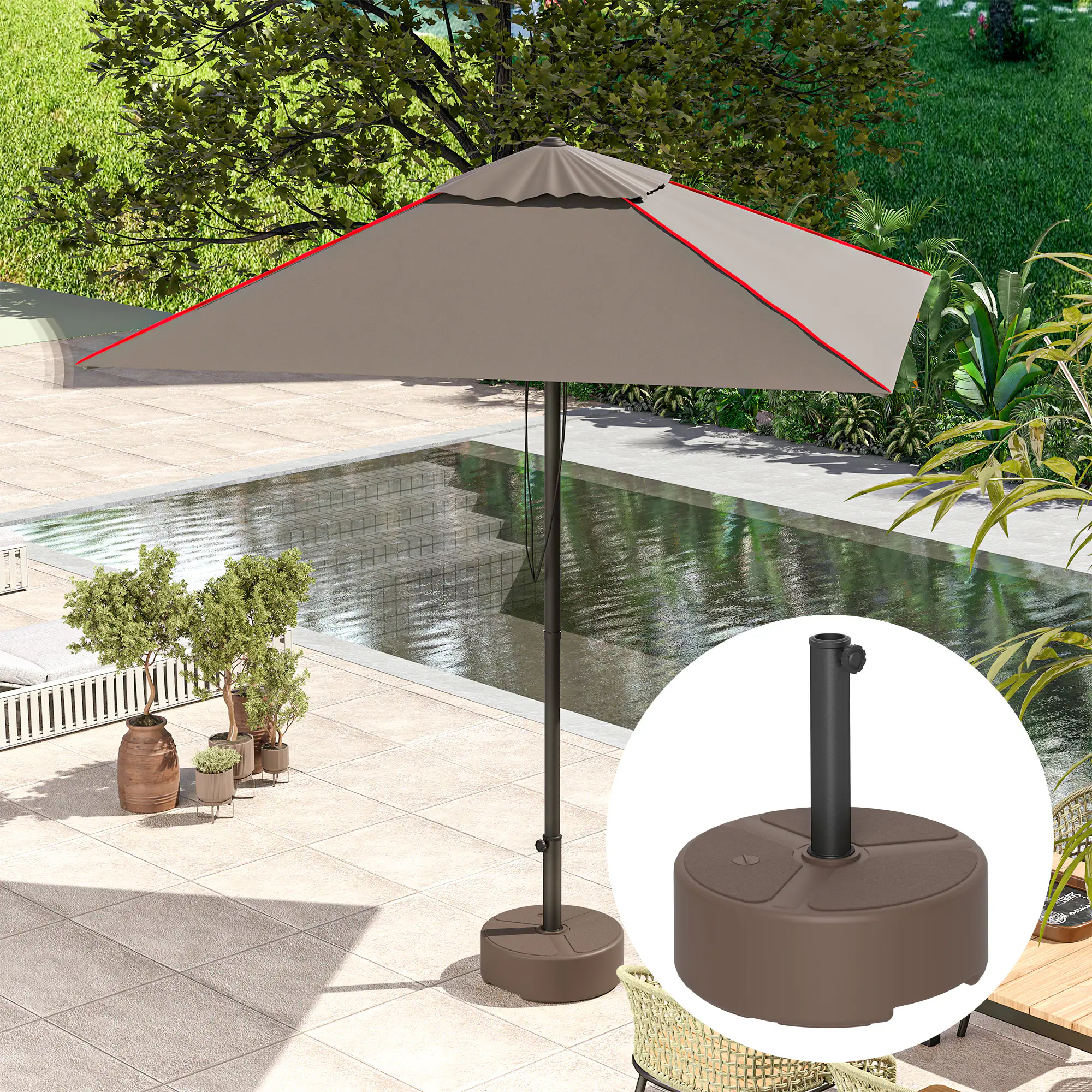 Alt View 5. Outsunny - Round Patio Umbrella Base Holder, Heavy Duty Outdoor Umbrella Stand Base, Filled Up to 44lbs with Stand or 40lbs - Brown.