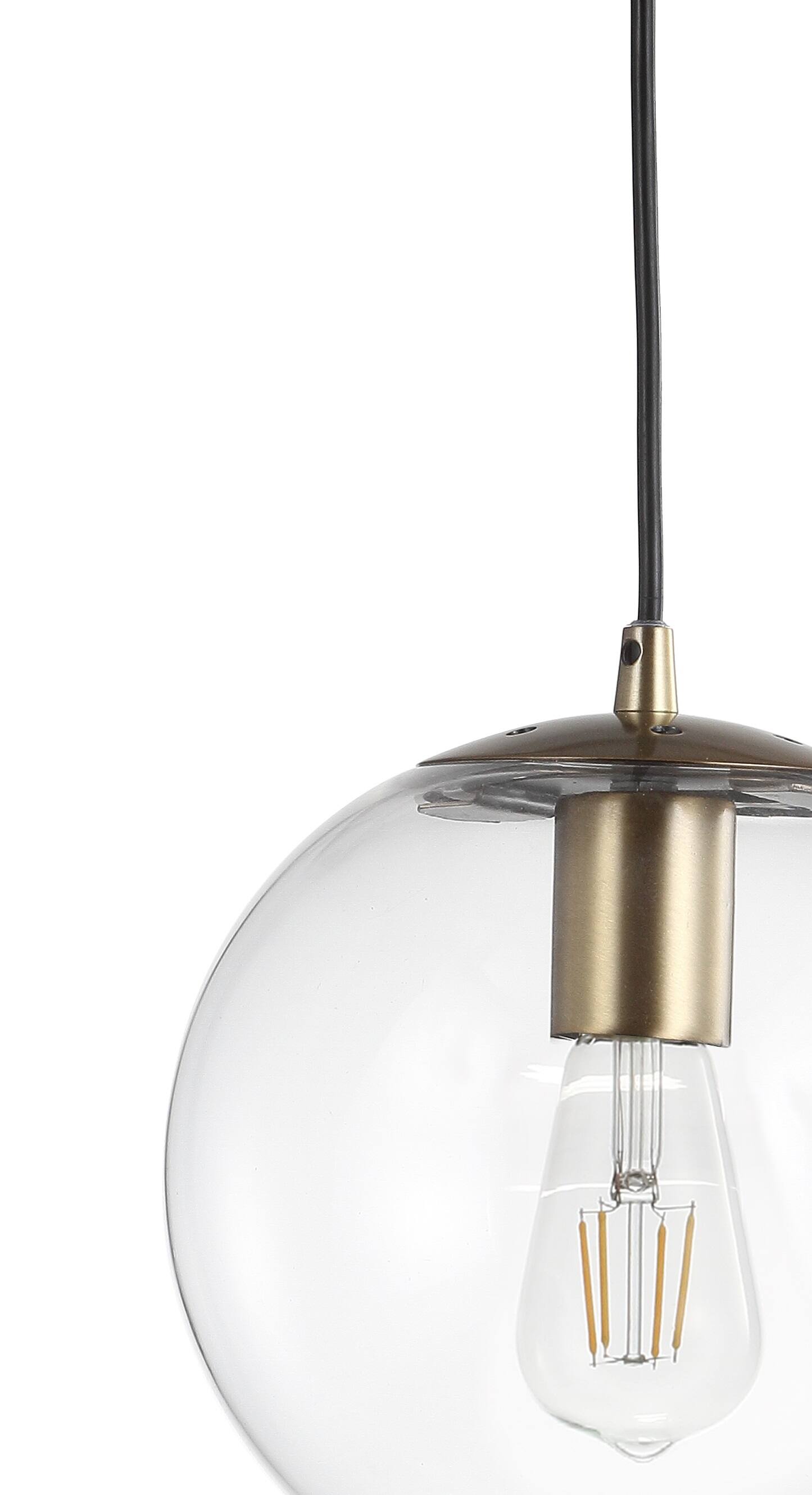 Alt View 3. Jonathan Y - Bleecker 7.75" Metal/Glass Globe LED Pendant, Clear/Brass - Clear/Brass Gold.