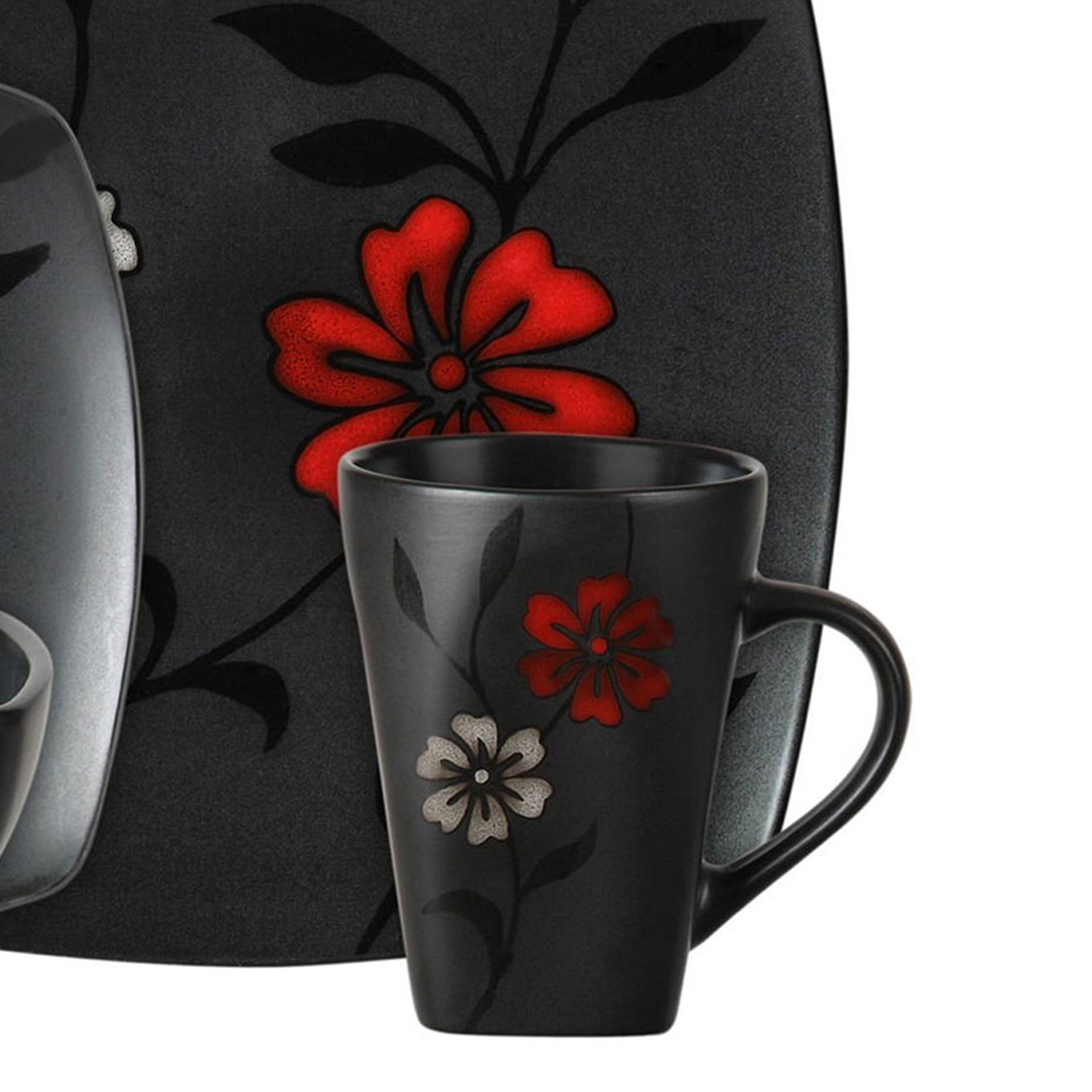 Alt View 3. Gibson - Gibson 16-Piece Evening Blossom Dinnerware Set - Black and Red.