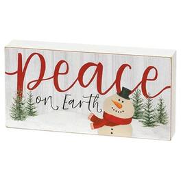BreeBe - Peace On Earth Snowman Rectangle Box Sign - Multicolor
