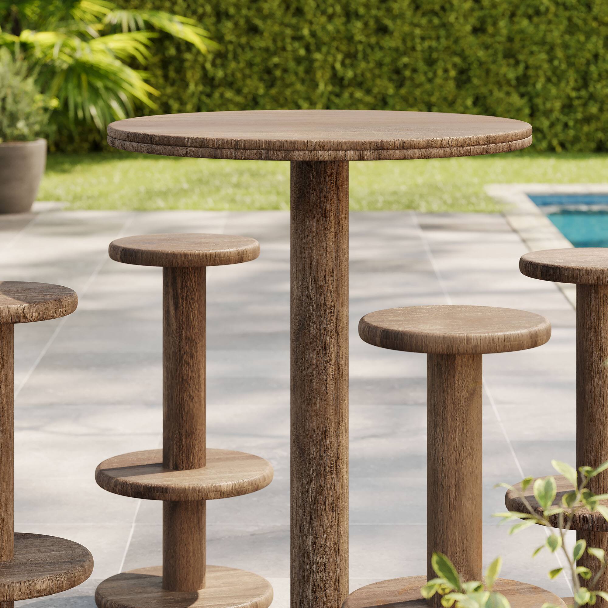 Alt View 4. Modway - Neo 5-Piece Round Indoor - Outdoor Round Patio Bar Table And Stool Set by Modway - Cocoa Brown.