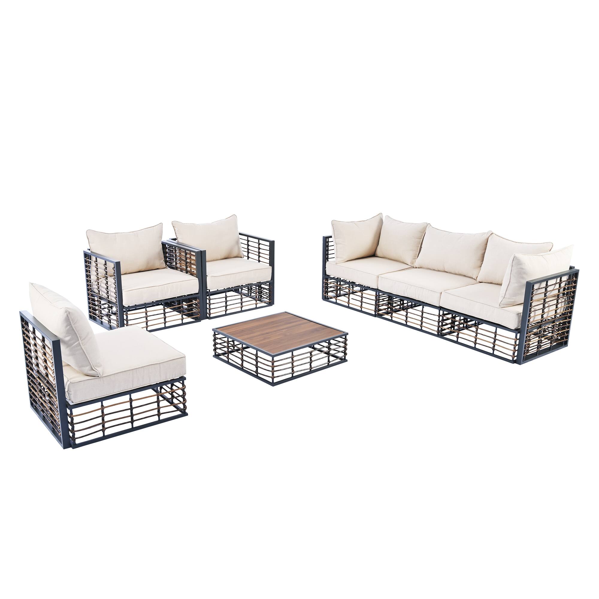 Alt View 9. Tiramisubest - Modern Minimalist 7-Piece Patio Sectional Sofa Set,Conversational Furniture Set with Thick Cushions & Coffee Table,Gray - DARK GREY.