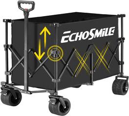 Wikistore - Collapsible Tall Wagon - 500lbs Cap, All-Terrain Wheels - Ideal for Camping, Garden, Sports, Beach, Shop - Black