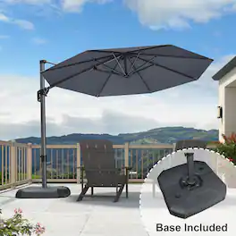 PURPLE LEAF - 10 ft. Octagon Aluminum Outdoor Patio Cantilever Umbrella Offset 360° Rotation Umbrella with Base - Light Gray