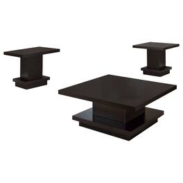 Manhattan Lane - Reese 3Pc Square Coffee and End Tables Set, Tiered Design, Wood - Cappuccino Brown