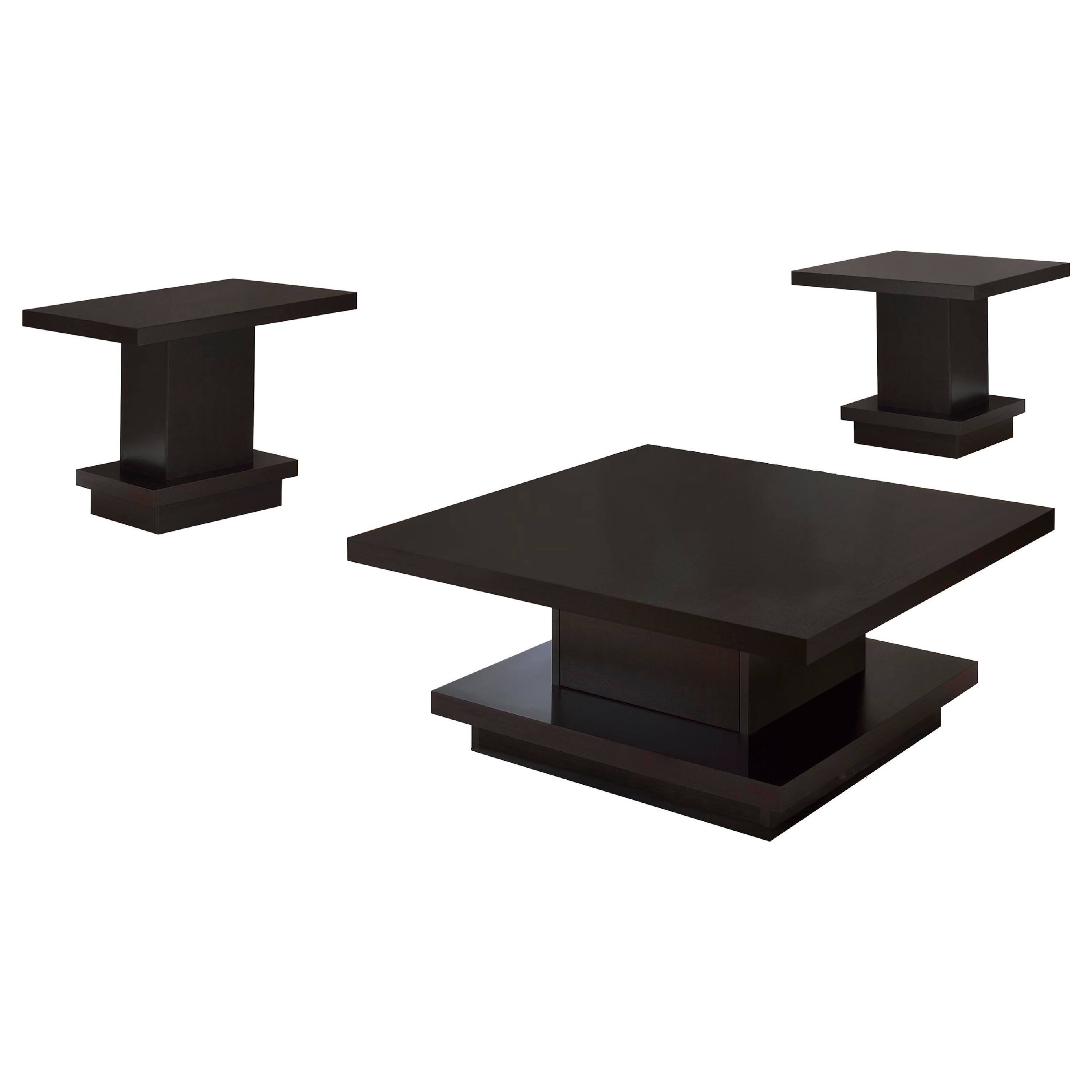 Front. Manhattan Lane - Reese 3Pc Square Coffee and End Tables Set, Tiered Design, Wood - Cappuccino Brown.