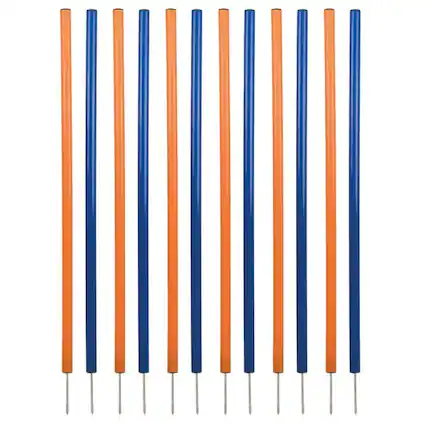 Front. TRIXIE - Dog Agility Slalom Set, 12 Piece Weaving Poles - Blue/Orange.