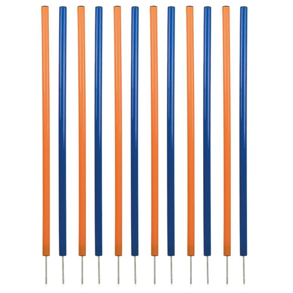 Front. TRIXIE - Dog Agility Slalom Set, 12 Piece Weaving Poles - Blue/Orange.