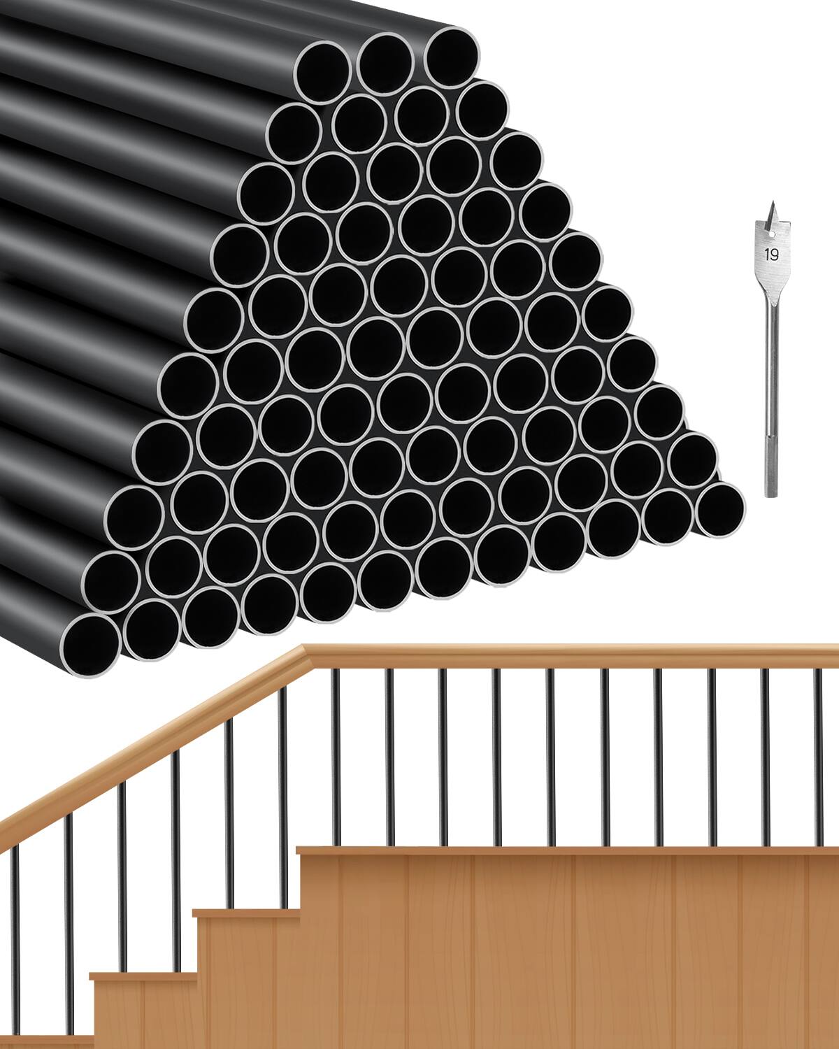 VEVOR - Staircase Balusters 101 Pack, 26 In Aluminum Stair Balusters, 3/4 In Rainwater-Proof Round Metal Spindle Railing - Black