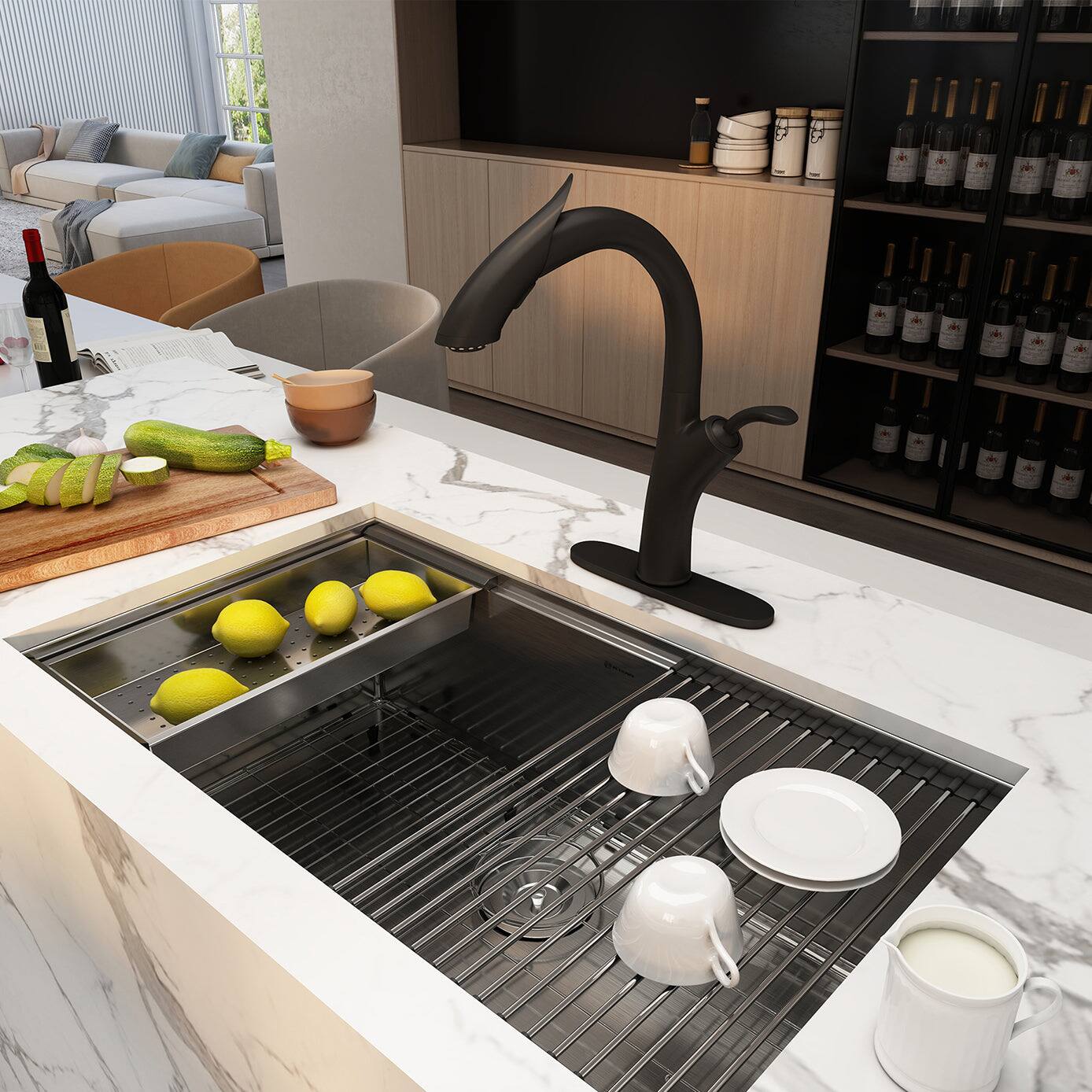 Alt View 3. Boyel Living - 32 in. Undermount Single Bowl 18-Gauge Stainless Steel Kitchen Sink with Cutting Board, Rolling Drying Rack, Colander - Silver.