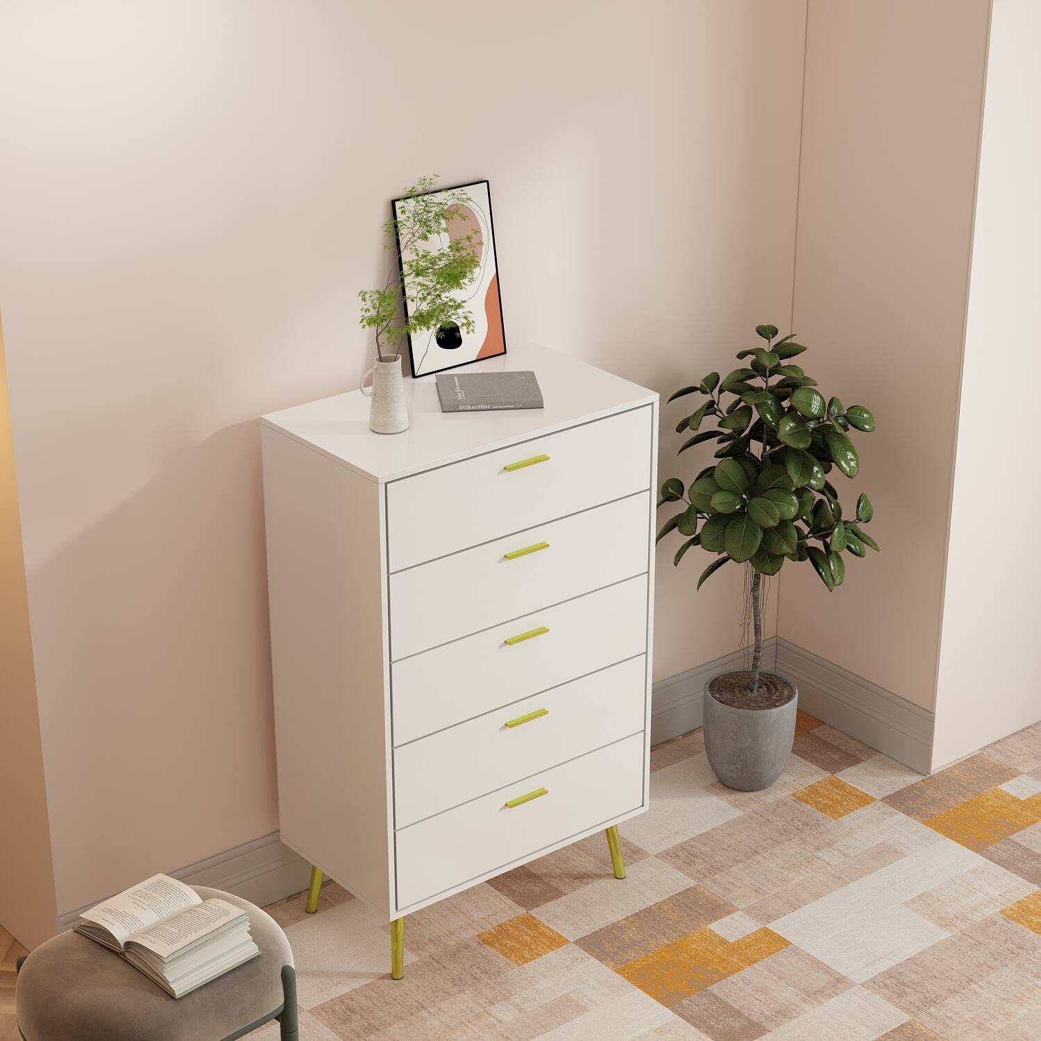 Alt View 10. Famapy - 5-Drawer Dresser for Bedroom, Living Room & Apartment – Modern Storage Cabinet with Metal Legs & Anti-Tip Safety - White.