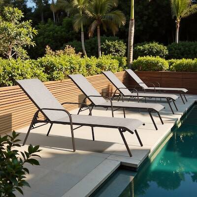 Alt View 5. Crestlive Products - Crestlive Products Set of 2 Brown Metal Frame Stationary Chaise Lounge Chair Beige Texteline Sling Seat - Beige.