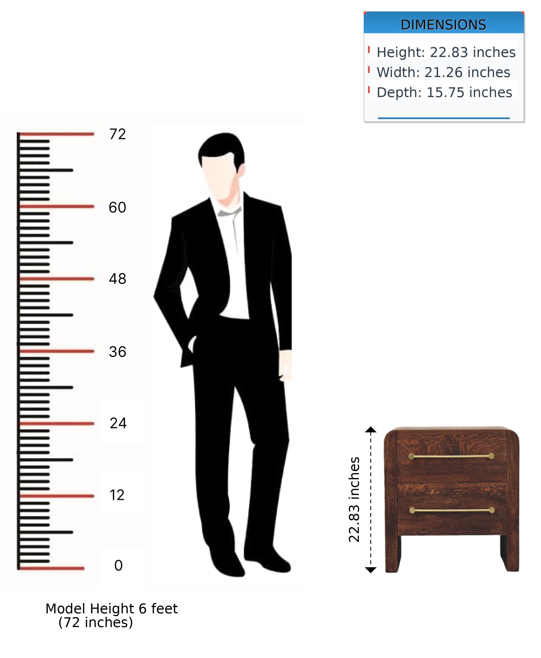 DIMENSIONS  
Height: 22.83 inches  
Width: 21.26 inches  
Depth: 15.75 inches  

Model Height 6 feet (72 inches)