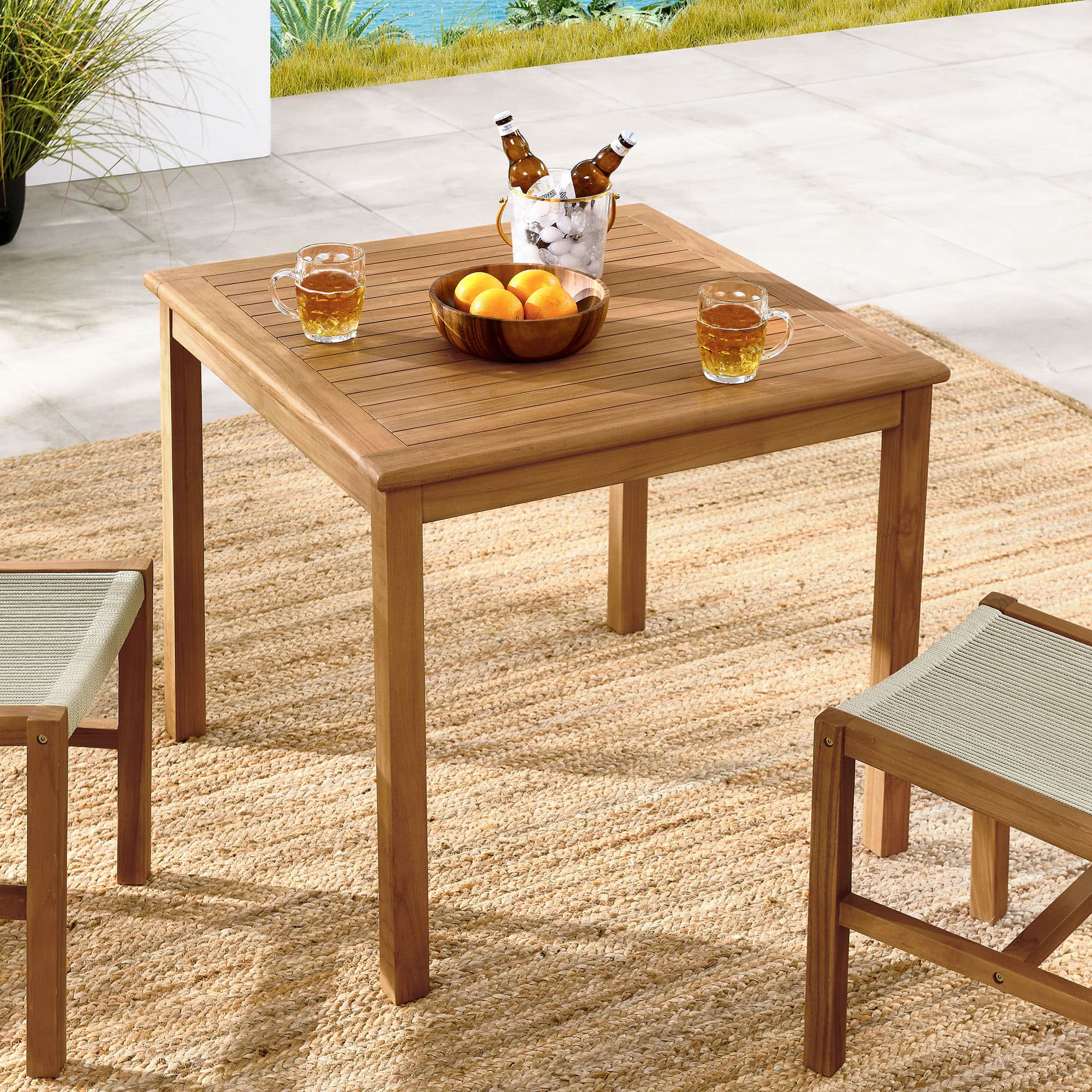 Vienna 34" Square Outdoor Patio Teak Wood Dining Table by Modway - Natural