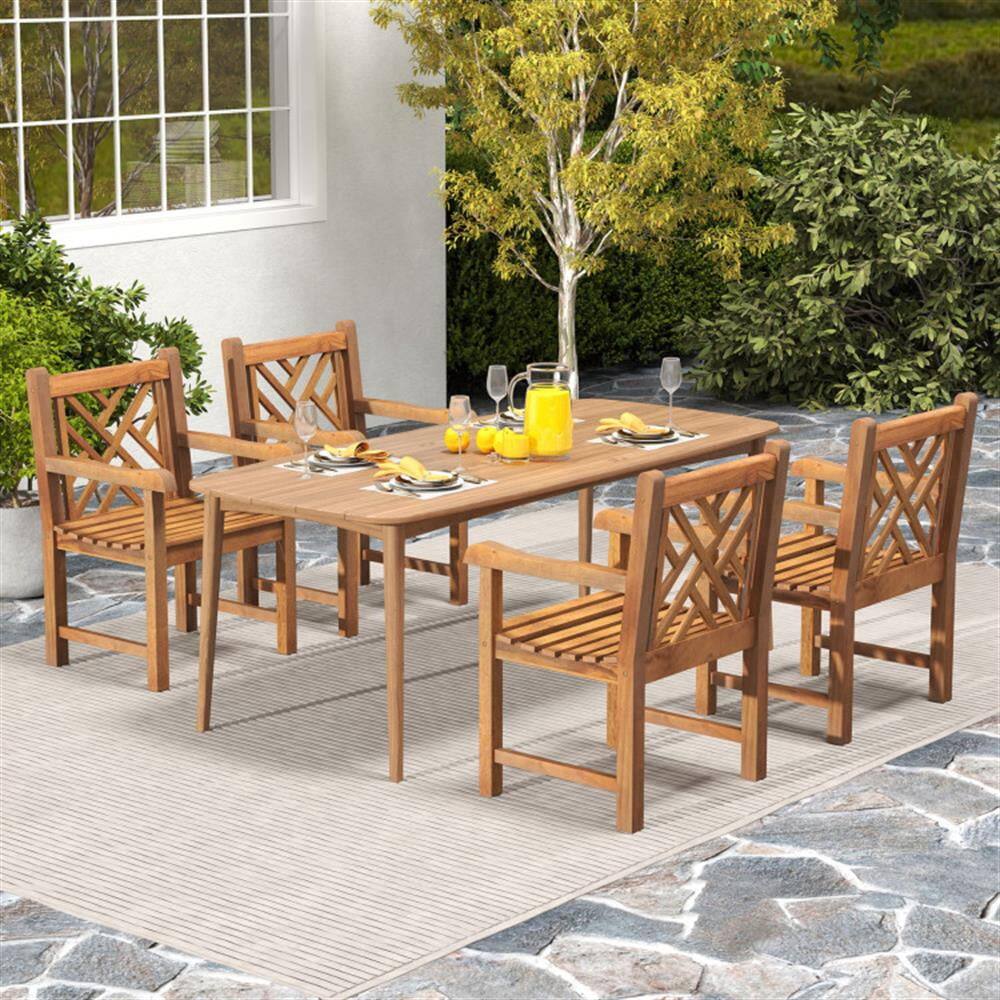 Alt View 5. Kadyn - Outdoor Dining Room Chairs, Patio Kitchen Chairs,Teak Wood Patio Dining Chair with Slatted Seat Cross-Rhombus Backrest - Beige.