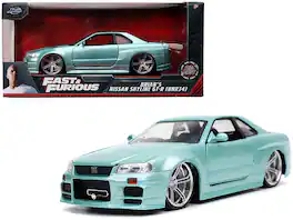 Jada - Brian's Nissan Skyline GT-R (BNR34) RHD (Right Hand Drive) "Fast & Furious" Movie 1/24 - Turquoise Metallic