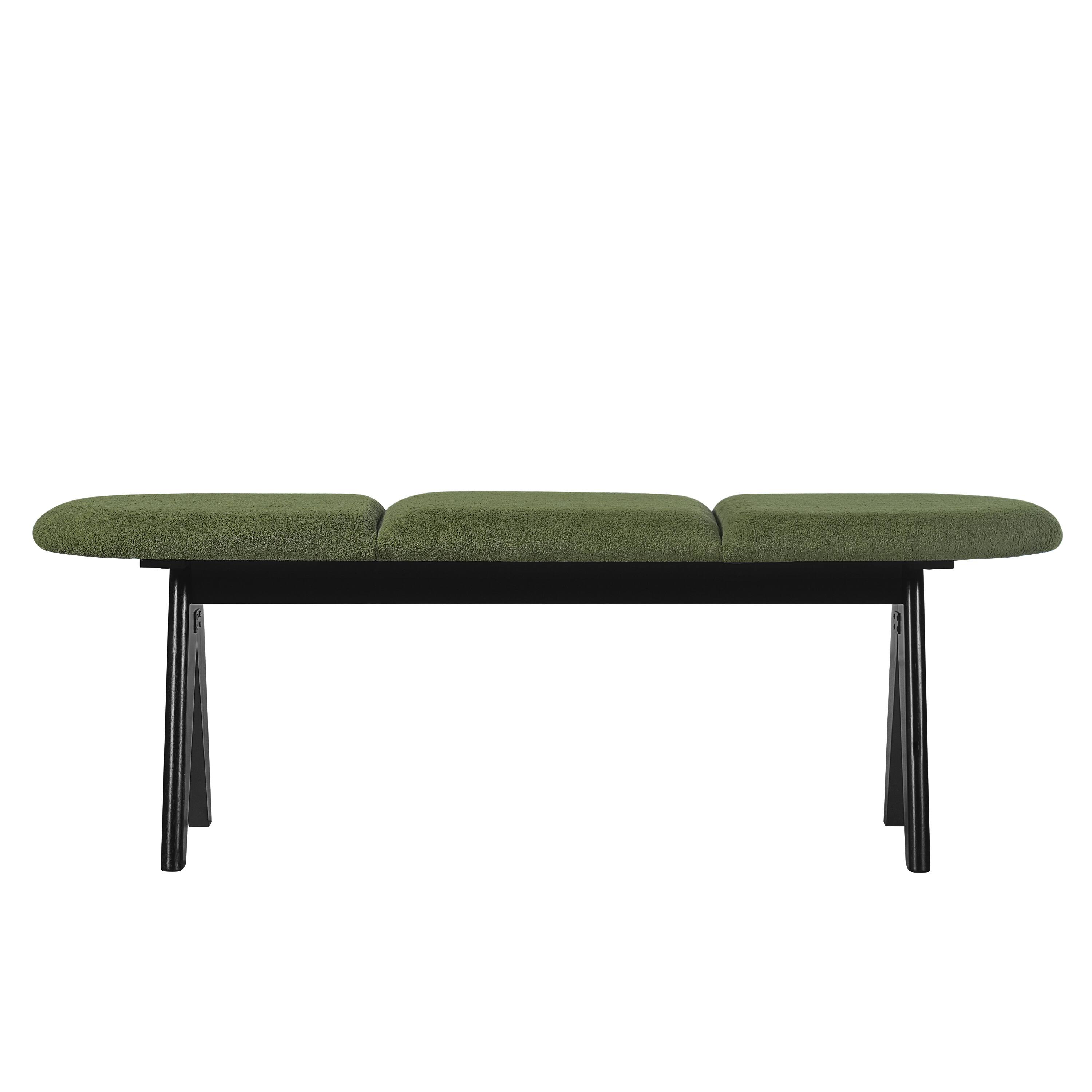 Alt View 3. Ropilly - Ropilly 53 Inch Green Upholstered Entryway Bench with Black Wood Legs, Modern Fabric Bedroom Seating - Green.